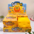 Detailed view of cute cheese block squishy toy with fun expression and scented slow rising design. - Large Cheese Squishy