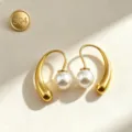Pendientes de perlas de imitación vintage de acero inoxidable joyería de moda elegante - Dorado