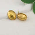 Pendientes de tuerca ovalados texturizados chapados en oro, joyería de acero inoxidable. - 22*28mm / Dorado