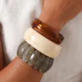 Resin bracelet set of 3 geometric stacked bangles for women fashion daily wear jewelry detail. - Geometric Patchwork Style (6837501HB)