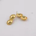 Gold plated peanut shaped stud earrings, elegant double ball stainless steel jewelry variant style. - 13*33mm / Gold