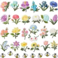 Pastoral style embroidered flower patches, assorted floral and cute bee appliques for jackets. - Pastoral Floral (33 Pcs Set) (W35MD-233-YT) / 33 Pieces/Pack