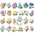 Colorful embroidered flower patches set, iron-on daisy rose tulip decorative appliques. - Pastoral Floral (25 Pcs Set) (W35MD-201-YT) / 25 Pieces/Pack
