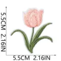 Tulip embroidered cloth patch iron on badge applique for jacket denim 5.5cm pink green - Pink Tulip (W35MD-068-05)