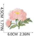 Pink peony flower embroidered patch iron on badge applique for jeans clothes 4.5x6cm - Pink Peony Green Leaf (W35MD-085-25)