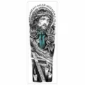 Waterproof full arm temporary tattoo sticker with Jesus crown of thorns and rose cross design. - TQB-326 / 170*480mm
