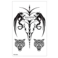 Hoja de pegatina de tatuaje temporal de dragón y lobo tribal negro impermeable y duradero. - TBS-8050 / 120x190mm