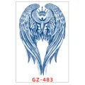 Pegatina de tatuaje temporal impermeable de hierbas azules con alas de ángel y corona. - GZ-483