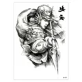 Pegatina de tatuaje temporal impermeable para hombres y mujeres, estilo boceto guerrero 1ud - HB-333 / 148*210MM