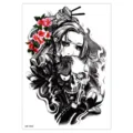 Waterproof temporary tattoo sticker with Japanese geisha and skull design for body art - HB-184