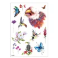 Watercolor temporary tattoo sticker sheet featuring eagle, hummingbird and flower designs for kids. - TH-26 / 148*210MM