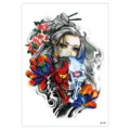 Waterproof temporary tattoo sticker featuring Japanese geisha and demon mask design. - HB-408 / 148*210MM