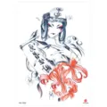 Waterproof temporary tattoo sticker with traditional geisha and red spider lily design for body art. - HB-190