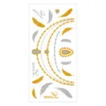 Hoja de tatuaje temporal metálica muy elegante con hermosas plumas y cadenas doradas. - Patrón M-T02