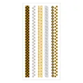 Gold and silver metallic temporary tattoo sticker sheet with geometric chain and diamond patterns. - Pattern M-T06
