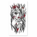 Pegatina de tatuaje de mujer gótica rojo y negro arte corporal estilo gótico - XQB-1283