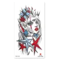 Hoja de tatuaje temporal con rostro gótico de múltiples ojos y estrellas geométricas. - XQB-1284