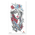European style temporary tattoo sticker with edgy female portrait, gothic thorns and red flowers. - XQB-1285