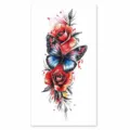 Waterproof temporary tattoo sticker featuring vibrant watercolor red roses and stunning blue butterfly. - XQB-1245 / 11.4x21cm