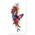Waterproof temporary tattoo sticker featuring watercolor red roses and butterfly design. - XQB-1246 / 11.4x21cm