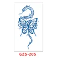 Tatuaje temporal de jugo de hierbas, serpiente azul y mariposa diseño impermeable. - GZS-205