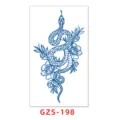 Herbal juice temporary tattoo sticker, blue snake and floral line art design for waterproof wear. - GZS-198 / 70*120mm