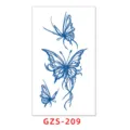 Adhesivo de tatuaje temporal de hierbas con hermosas mariposas azules, impermeable y duradero. - GZS-209