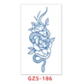 Herbal juice temporary tattoo sticker, blue snake and rose line art variant model GZS-186. - GZS-186 / 70*120mm