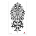 Temporary tattoo sticker featuring a fierce wolf head totem design, black ink, easy to apply. - XQB-1288