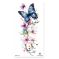 Waterproof temporary tattoo sticker featuring blue butterfly and floral vine designs for body. - XQB-1248 / 11.4x21cm