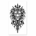 Lion crown tribal temporary tattoo sticker, black and white arm chest body art transfer decal. - XQB-1290