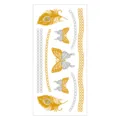 Metallic temporary tattoo sheet with gold silver butterfly feather and chain art. - Pattern M-T14