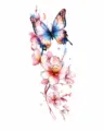 Waterproof temporary tattoo sticker with colorful watercolor butterfly and floral design. - XQB-1250 / 11.4x21cm