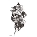 Autocollant de tatouage temporaire imperméable avec crâne réaliste serpent et design floral pour bras. - XQB-329 / 11.4*21CM