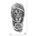 Temporary tattoo sticker featuring realistic lion head and rose design for arm or leg body art. - XQB-1256 / 11.4x21cm