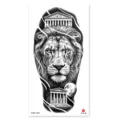 Waterproof temporary tattoo sticker featuring realistic lion head and Greek temple design. - XQB-1259 / 11.4x21cm