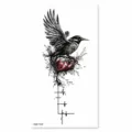 Temporary tattoo sticker with bird and heart, ideal for arm, leg, chest body art decor. - XQB-1300