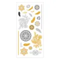 Metallic temporary tattoo sheet with gold and silver bohemian feather and mandala designs. - Pattern M-T24