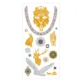 Metallic temporary tattoo sheet featuring boho wolf deer and mandala designs in gold and silver. - Pattern M-T25