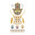 Gold foil temporary tattoo sticker featuring hamsa hand and tribal geometric designs. - Pattern M-T26