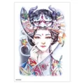 Waterproof temporary tattoo sticker with traditional geisha and mask art for body. - HB-425 / 148*210MM
