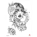 Waterproof temporary tattoo sticker featuring vintage retro woman and rose flower design for arm body art. - HB-237