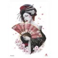 Waterproof Japanese geisha half arm temporary tattoo sticker with cherry blossom floral design. - HB-424