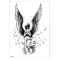Waterproof temporary tattoo sticker with a black and white angel wing sketch design for body art. - TH-567