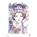 Waterproof temporary tattoo sticker with Japanese geisha and mask design, long-lasting arm art. - HB-425