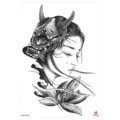 Waterproof Japanese geisha temporary tattoo sticker sheet with Hannya mask and lotus design. - HB-427
