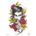 Waterproof gothic geisha temporary tattoo sticker with red roses for arm body art decor. - HB-468