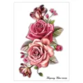 Waterproof temporary tattoo sticker sheet featuring elegant pink rose floral bouquet designs. - HB-665 / 148*210MM