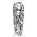 Waterproof full arm temporary tattoo sticker featuring Indian woman wolf and horse design. - TQB-328 / 170*480mm