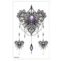 Pegatina de tatuaje impermeable encaje negro mandala gema violeta diseño de arte corporal SKU - TBS-8052 / 120x190mm